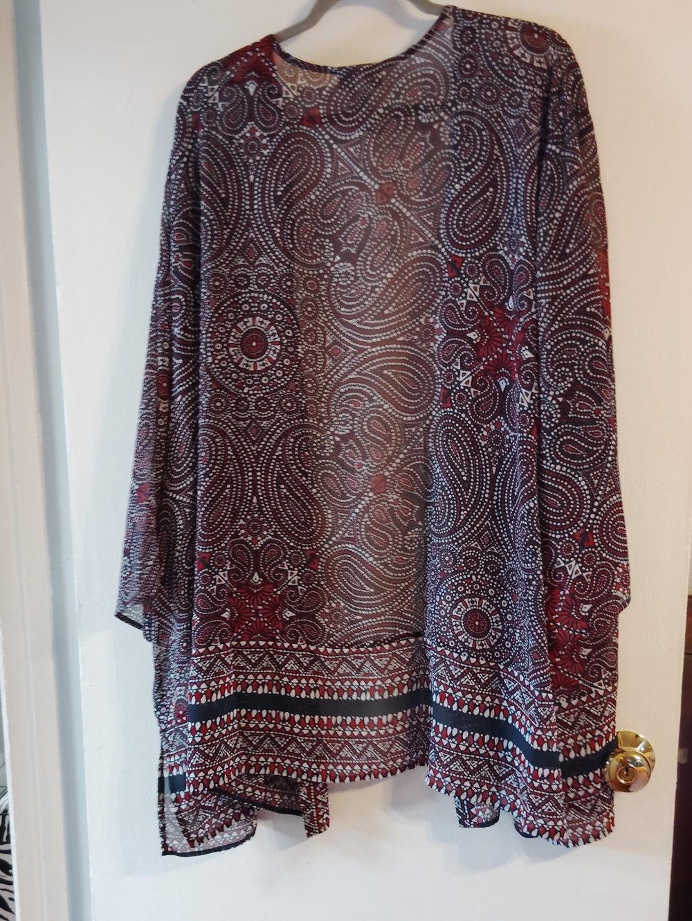 Catherines Navy, Red & White Sheer Printed Kimono - Picture 4 of 5